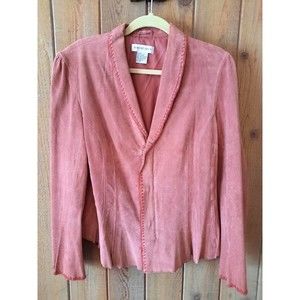 Newport News Size 14 Suede Leather Jacket Lined Zipper Front | Fit n Flare Waist